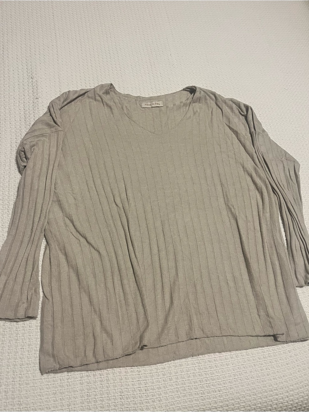 Light Taupe Ribbed Long-Sleeve Top - Women